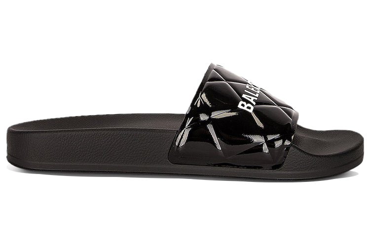 (WMNS) Balenciaga Quilted Logo Rubber Slides Sandals Black 623522W19V21090