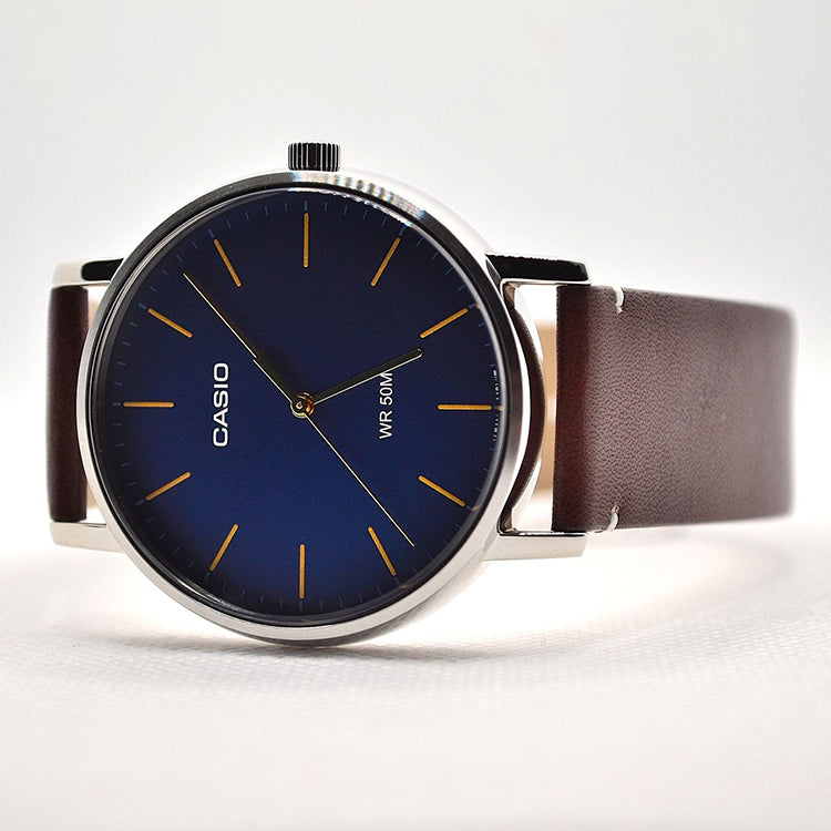 Men's CASIO Business Retro Classic Large waterproof quartz Watch Strap Brown Mens Blue Analog MTP-E171L-2EVDF