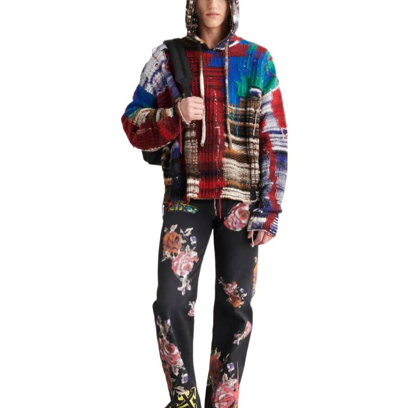 Men's Off-White FW22 Colorblock Hooded Knit Long Sleeves Wool Sweater OW5