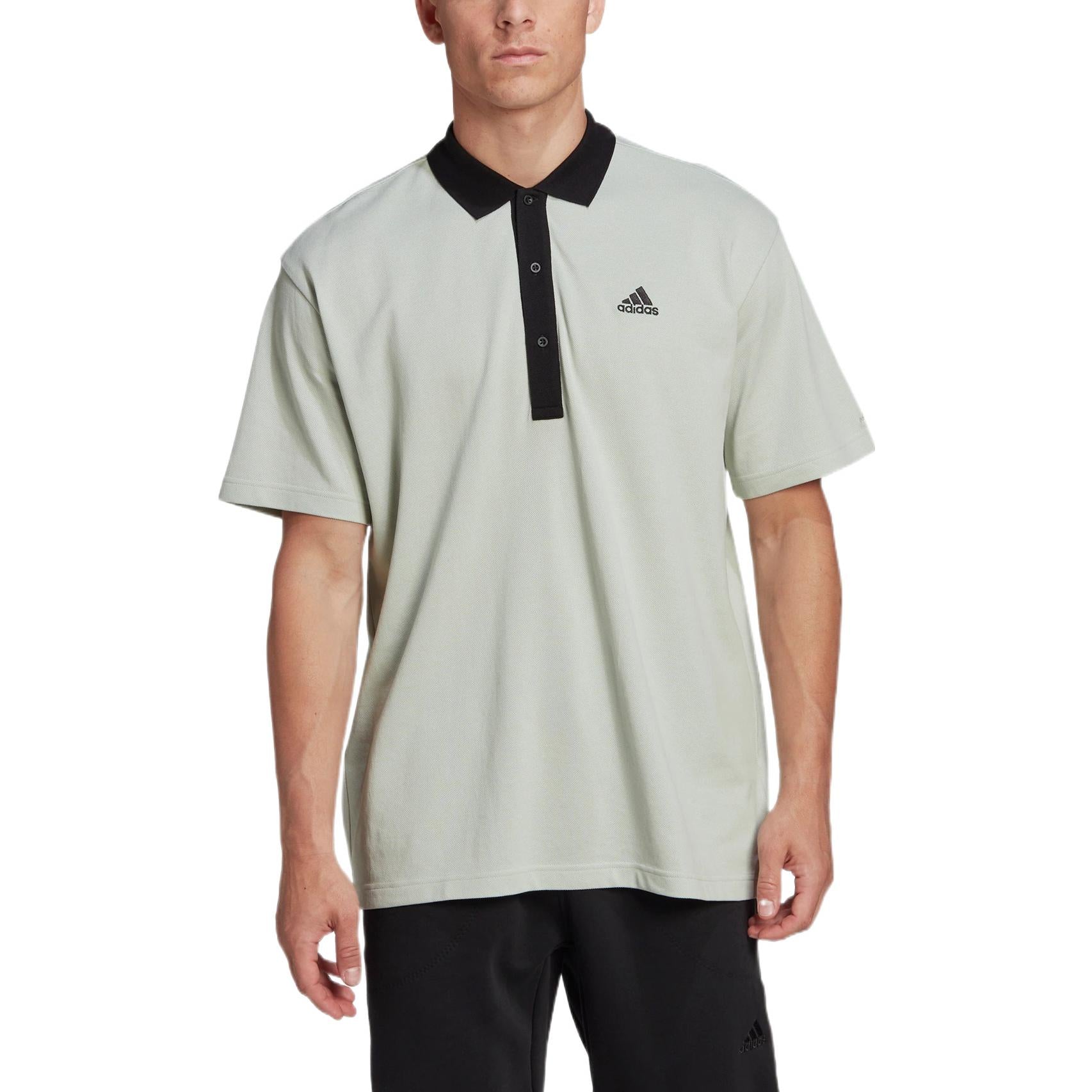 Men's adidas Solid Color Logo Printing Short Sleeve Green Polo Shirt HZ4173