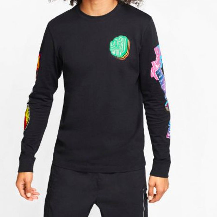 Air Jordan Mj Sticker Long Sleeve Crew Multi-Color Round Neck Pullover Black CD5513-010