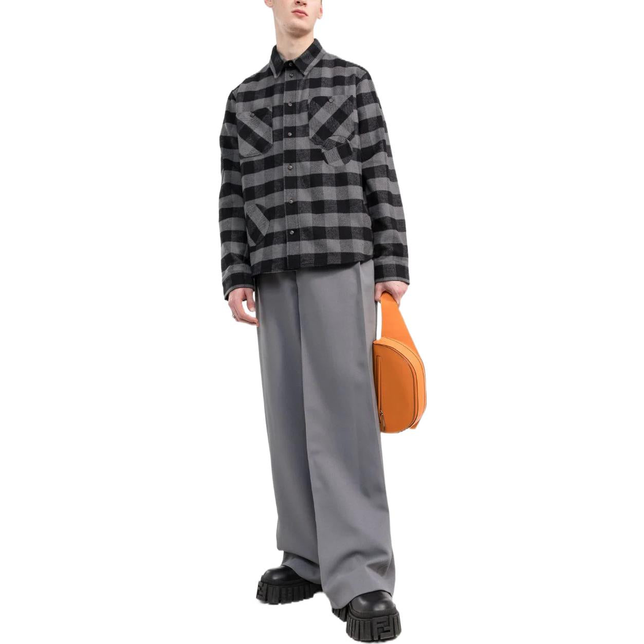 Off-White Plaid Long Sleeves Shirt Gray OMGA188F21FAB0010500