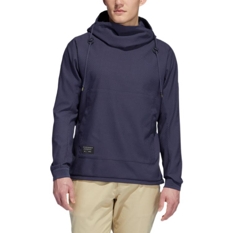 Men's adidas Solid Color Logo Drawstring Hooded Long Sleeves Blue HN0637