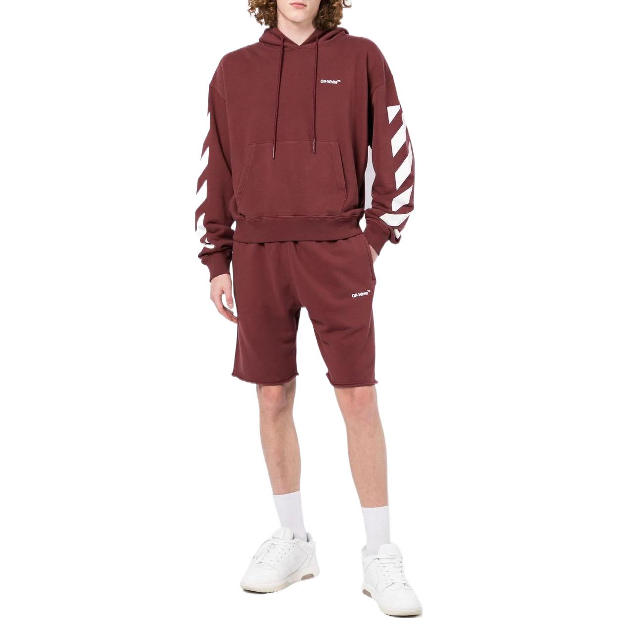 Men's Off-White FW22 Stripe Logo Printing Sports Shorts Version Red OMCI006F22FLE0011280