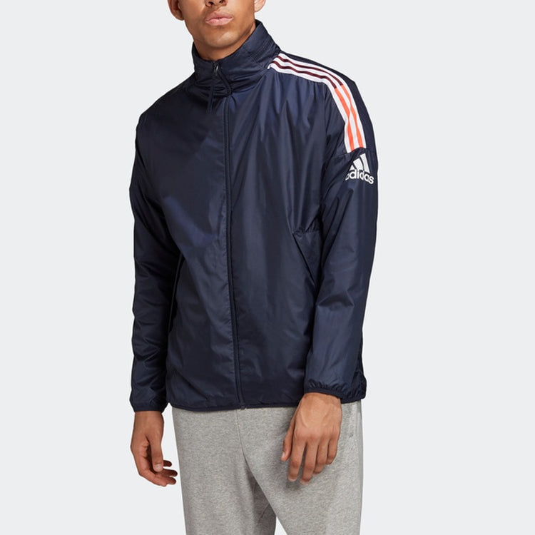 adidas Stripe Stand Collar Sports Jacket Blue FI4039