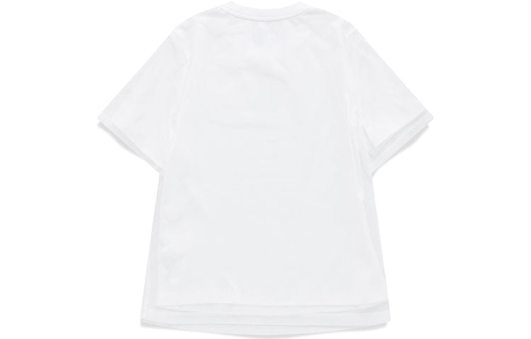 FILA FUSION Gradient Alphabet Printing Double Layer Knit Short Sleeve White T-Shirt T11W125108F-WT