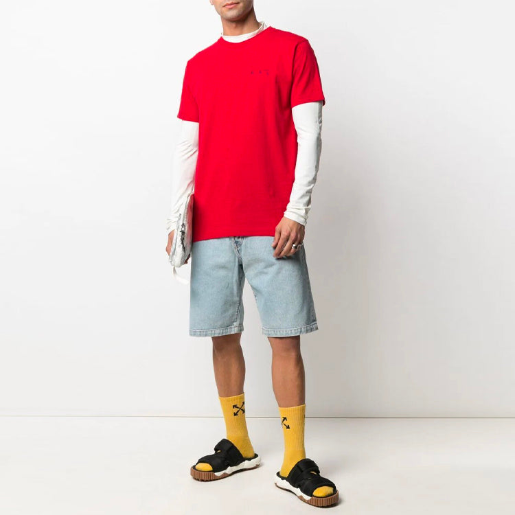 Off-White SS21 Logo Pattern Round Neck Short Sleeve Version Red OMAA027S21JER0042510