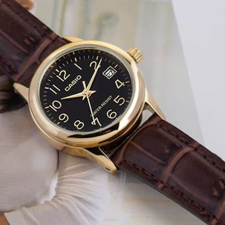 CASIO Quartz Waterproof Brown Strap Brown Analog LTP-V002GL-1B