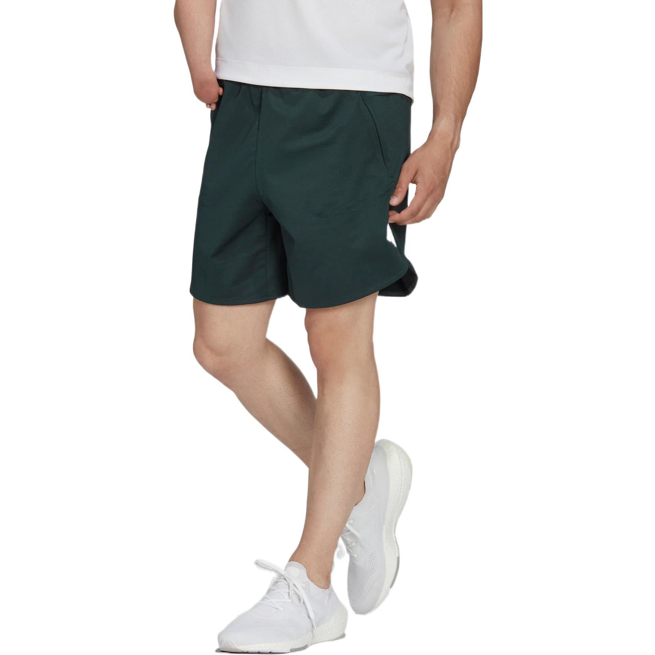 Men's adidas Solid Color Logo Printing Elastic Waistband Sports Shorts Green HD3565