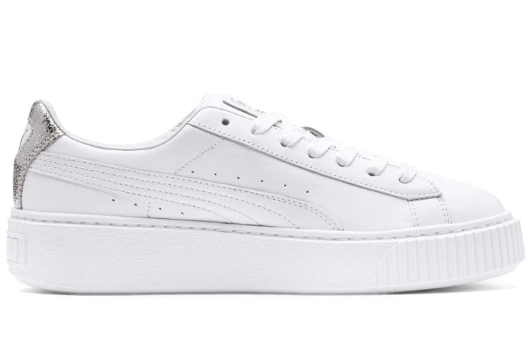(WMNS) PUMA Basket Platform Sneakers White/Silver 369840-02