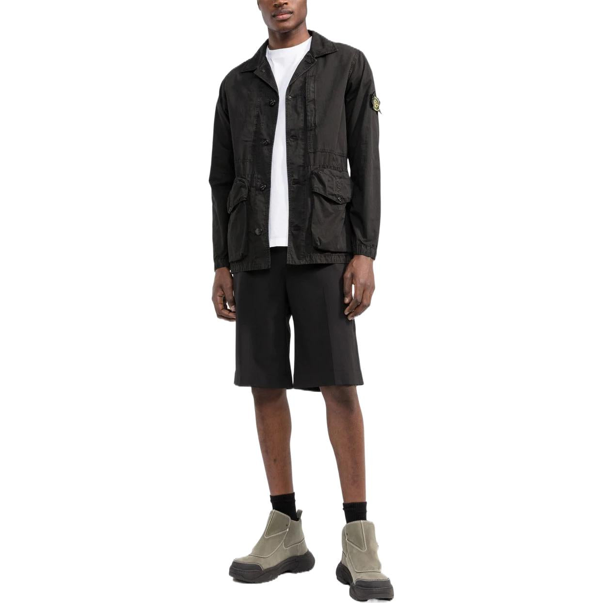 STONE ISLAND Logo Patch Button Fastening Jacket 'Black' 7615439WN-V0129