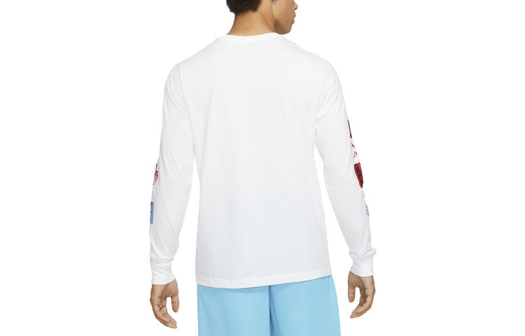 Men's Nike Basketball Sports Printing Round Neck Long Sleeves White T-Shirt DJ1585-100
