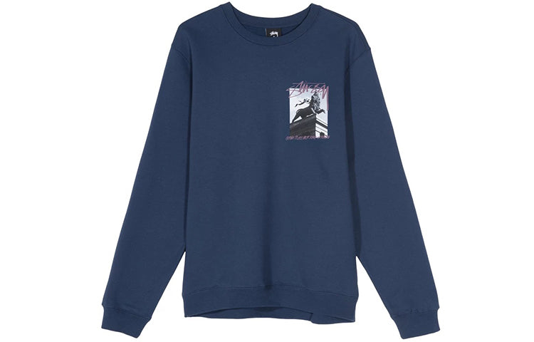 Men's Stussy Emperor Back logo Round Neck Navy Blue 1914474NAVY