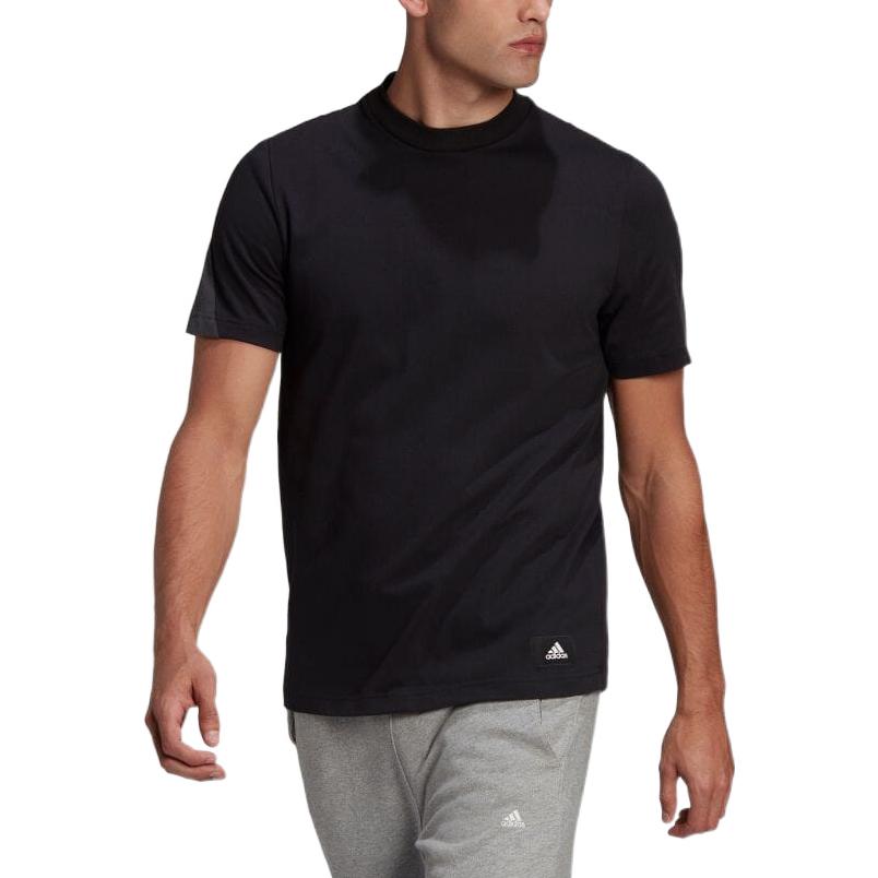 Men's adidas Splicing Round Neck Casual Short Sleeve Black T-Shirt HA6471