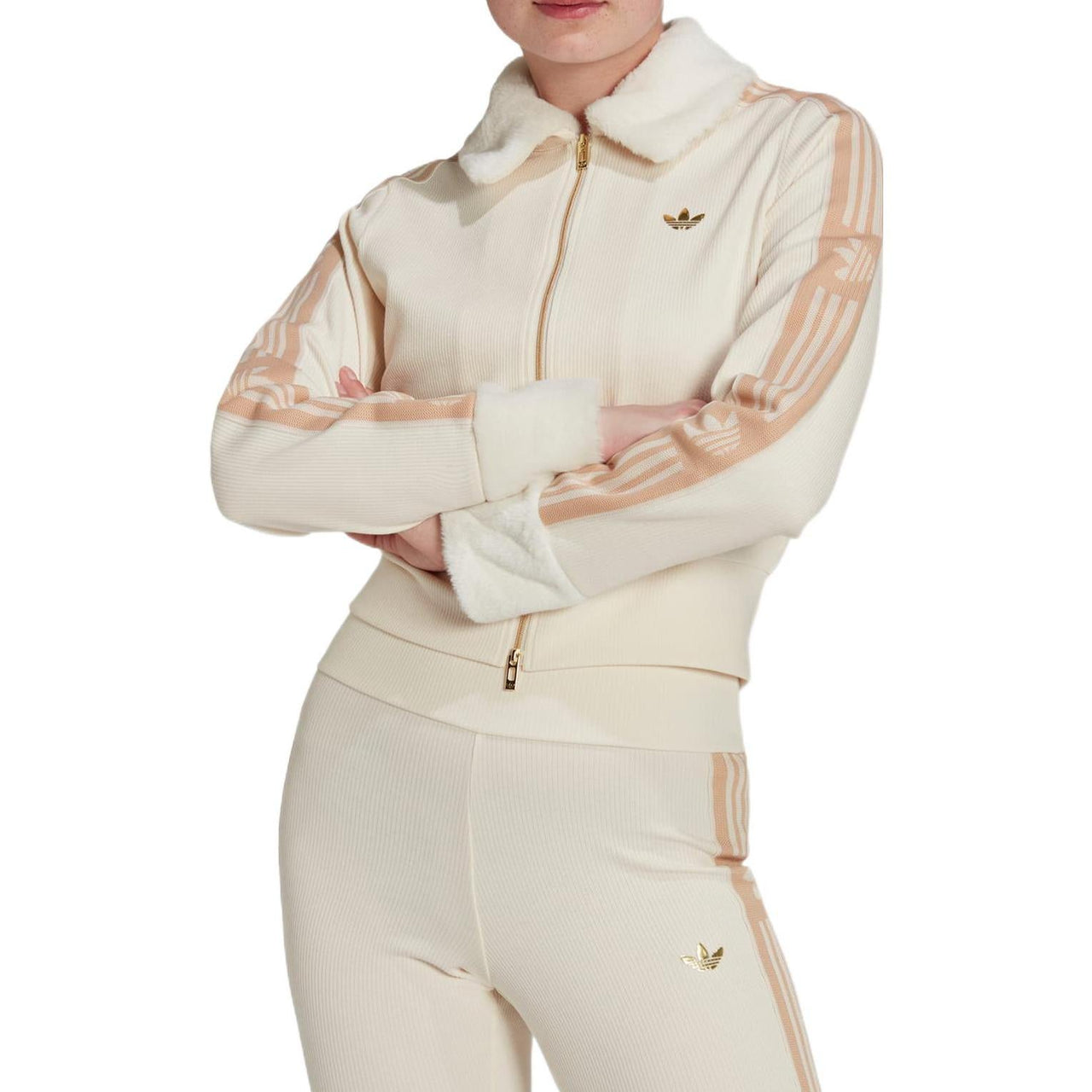 (WMNS) adidas Ski Chic Rib Track Jacket Asia Sizing 'Beige' IA3913
