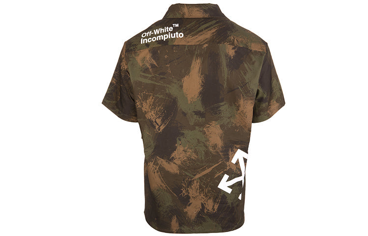 Men's Off-White Camouflage Printing Short Sleeve Green Shirt OMGA049E19E220189901