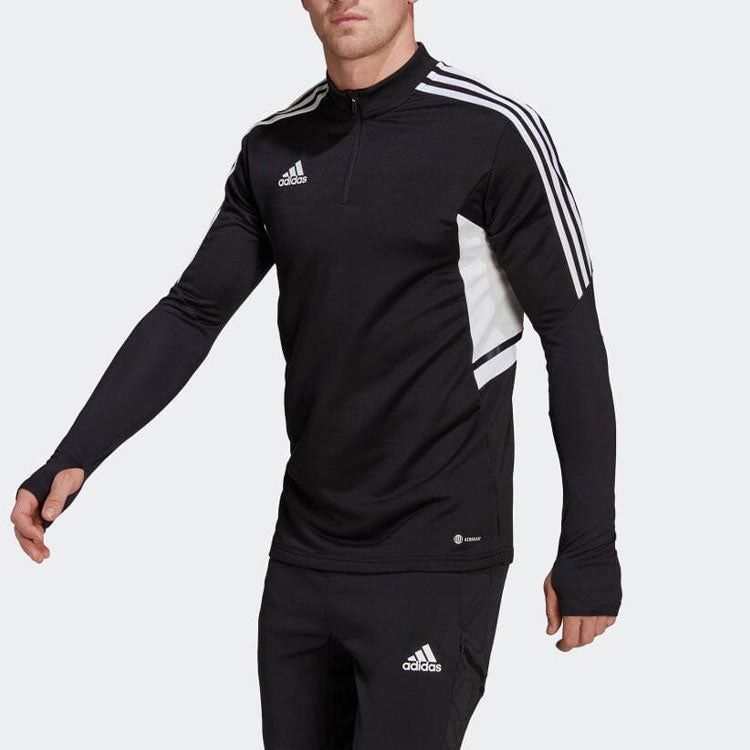 Men's adidas Condivo 22 Logo Stripe Half Zipper Training Long Sleeves Japanese Version Black T-Shirt HA6269