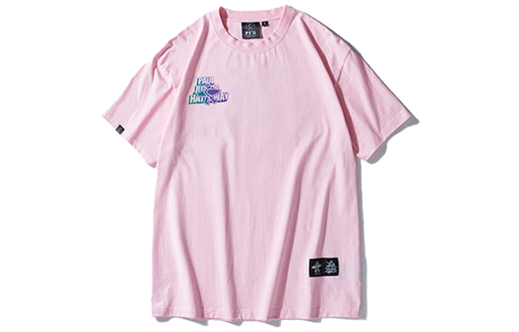 PJs Vigor Surf Laser Colorful Alphabet Pattern Basic Casual Pure Cotton Short Sleeve Unisex Pink 20SSTS1003-P