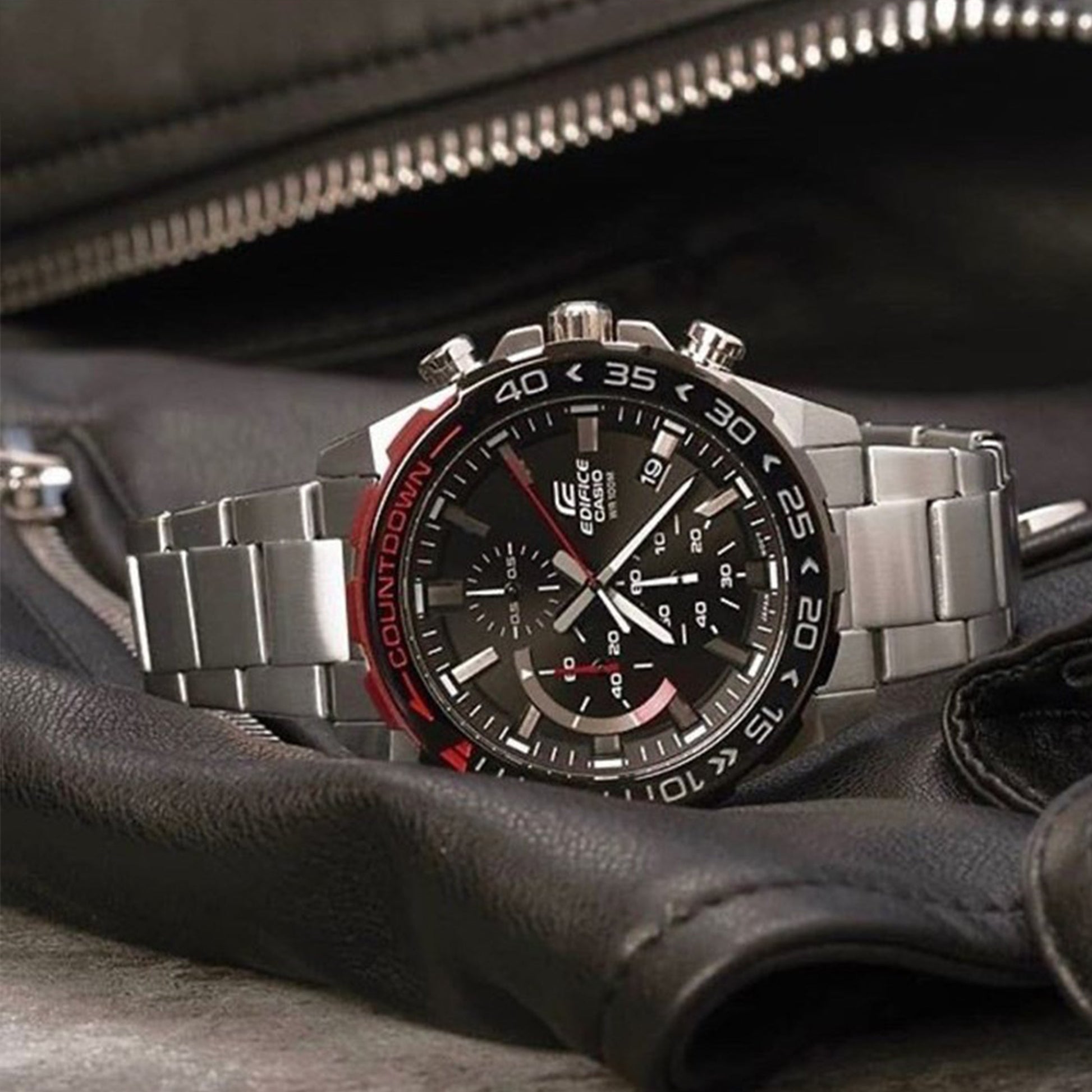 CASIO Quartz EDIFICE Stainless Steel Strap Mens BlackRed Analog EFR-566DB-1A
