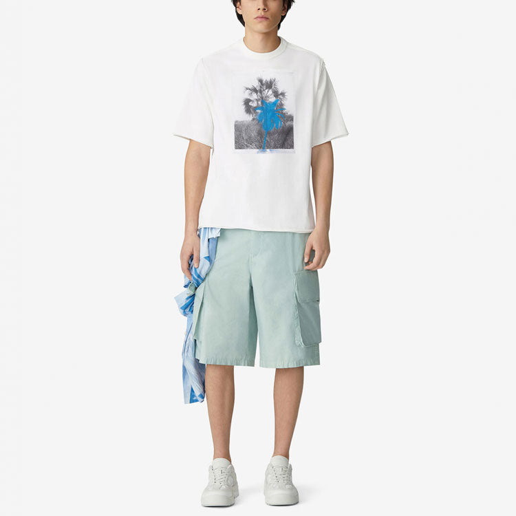 Men's KENZO SS21 Printing Pattern Round Neck Casual Short Sleeve White T-Shirt FB55TS0774SB-01B