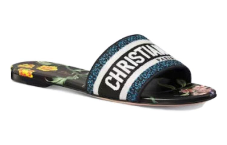 (WMNS) DIOR Dway Slide Black Multicolor Embroidered Cotton KCQ209FWY_S900