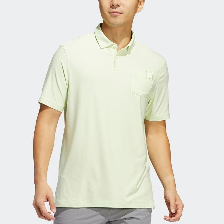 Men's adidas Solid Color Patch Pocket Short Sleeve Green Polo Shirt HA9119