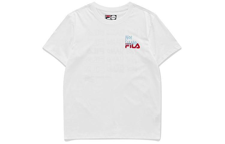 Men's FILA FUSION Logo Alphabet Printing Knit Short Sleeve White T11M131107F-WT