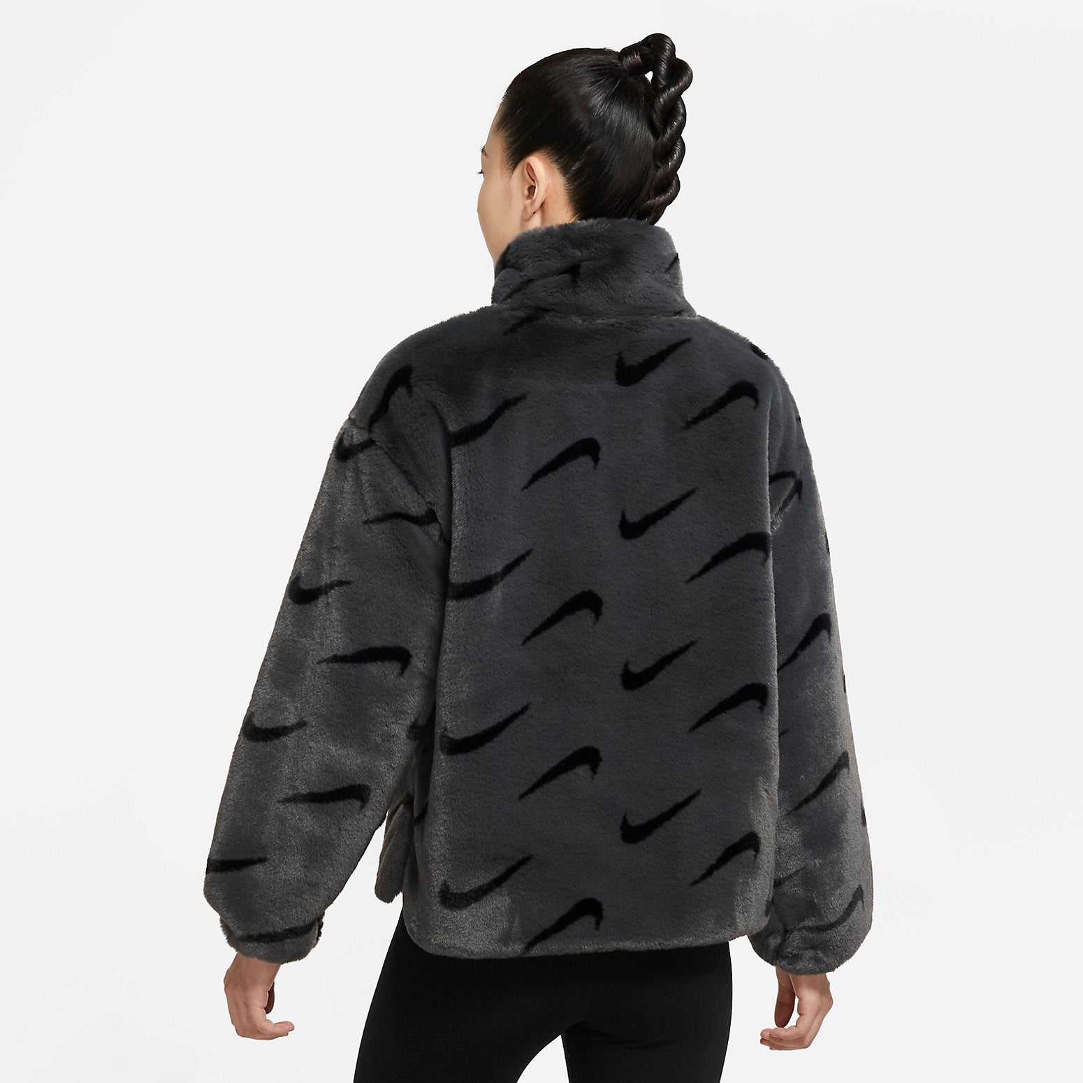 (WMNS) Nike Printed Faux Fur Jacket Asia Sizing 'Dark Smoke Grey' DQ6843-070