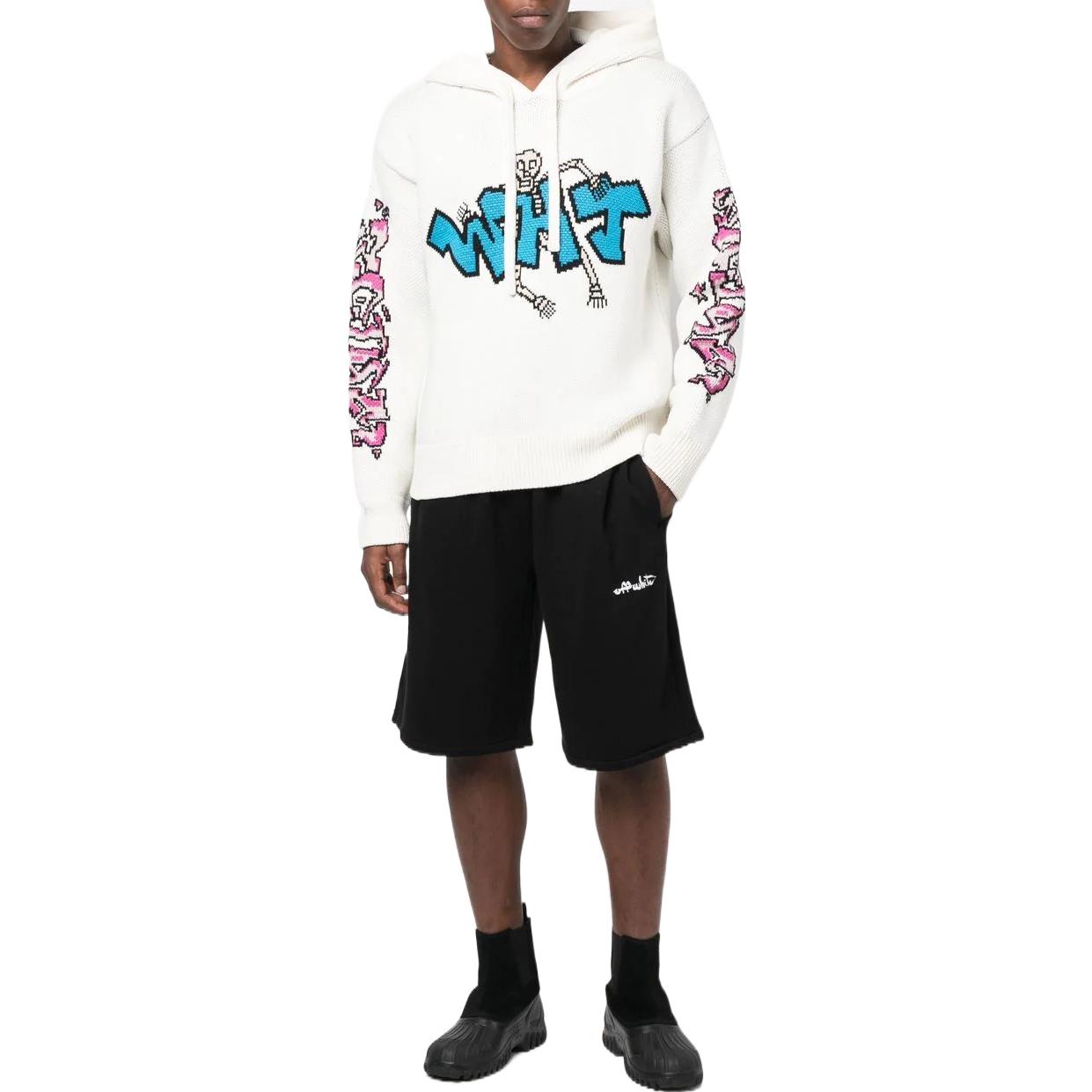 Men's Off-White FW22 Solid Color Graffiti Long Sleeves Hooded Knit White OMHA167F22KNI0010384