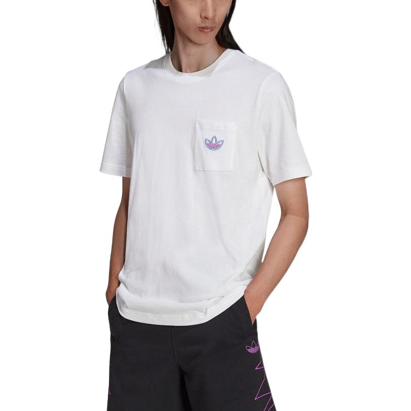 Men's adidas Back Geometry Logo Pattern Printing Round Neck Short Sleeve Japanese Version White T-Shirt HE4722