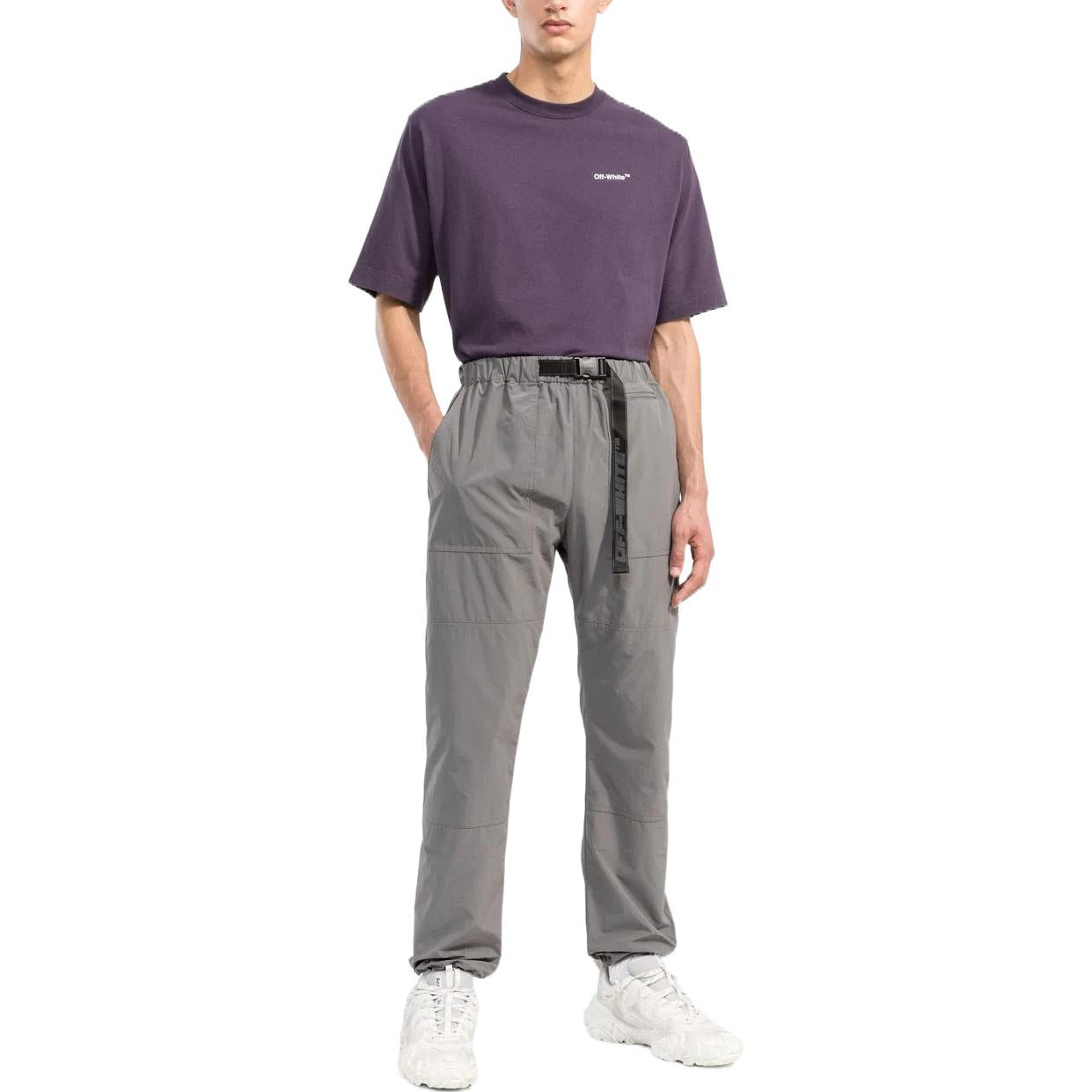 Men's Off-White Chest Logo Back Carravagio Printing Round Neck Short Sleeve Purple T-Shirt OMAA119F22JER0013501