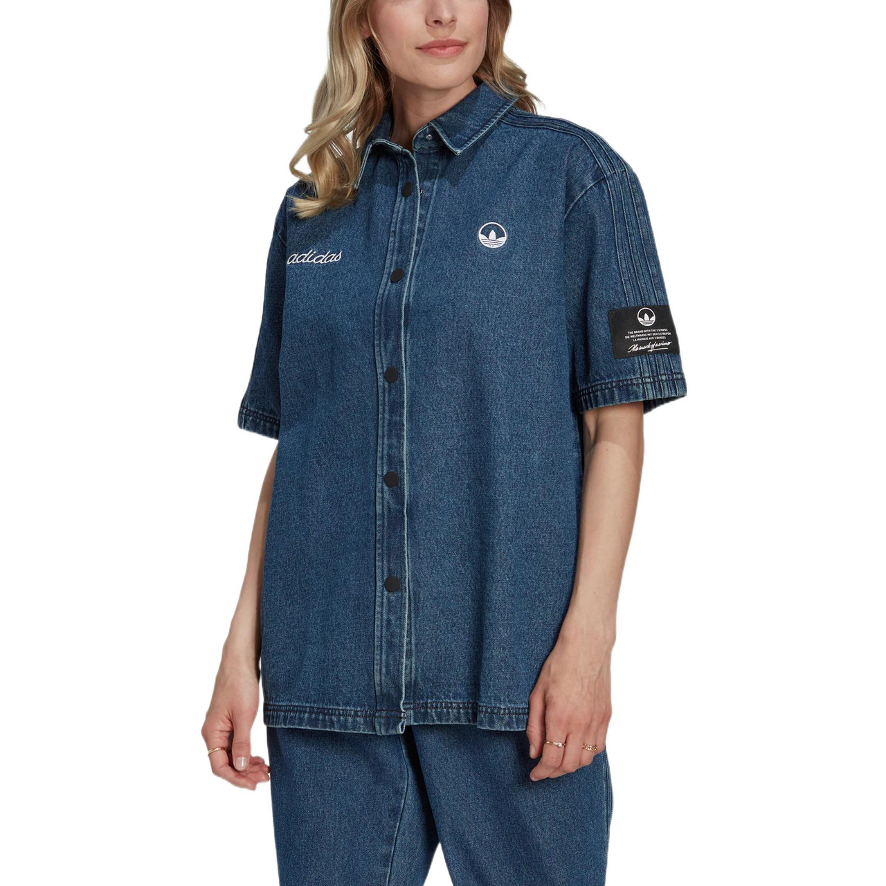 (WMNS) adidas Denim Shirt Asia Sizing 'Navy' HL9059
