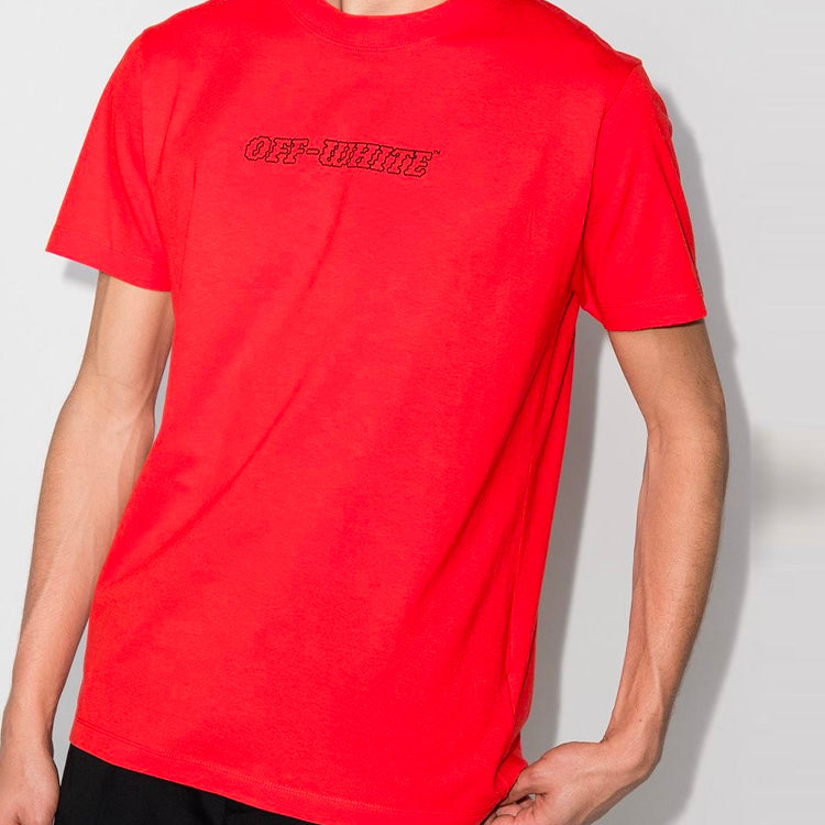 Off-White SS21 Alphabet Printing Round Neck Short Sleeve Loose Fit Red OMAA027R21JER0112531