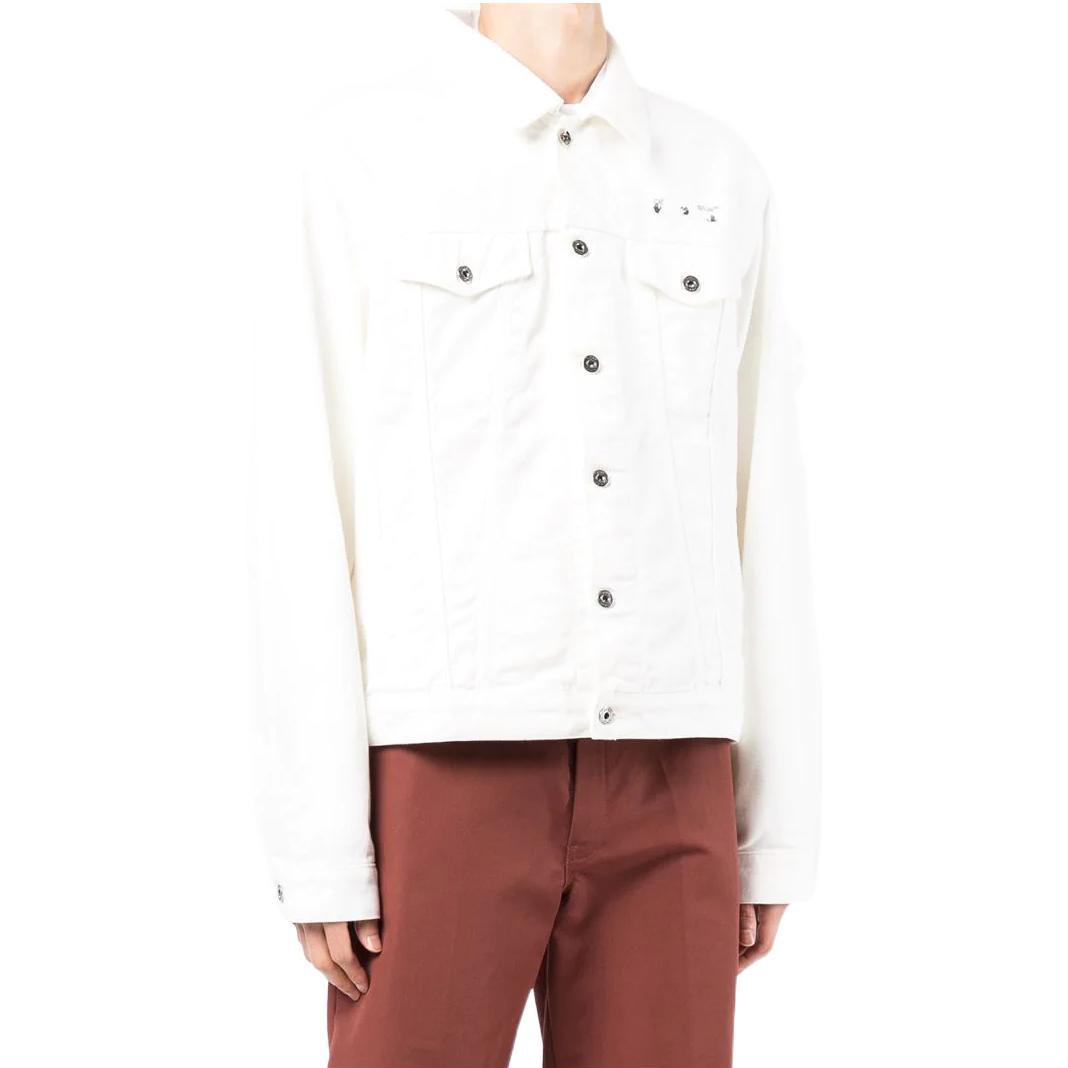 Men's Off-White SS22 Solid Color Printing Long Sleeves Denim Version White Jacket OMYE079C99DEN00201100110