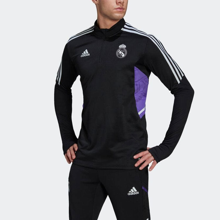 Men's adidas Side Stripe Logo Colorblock Long Sleeves Black T-Shirt HA2581