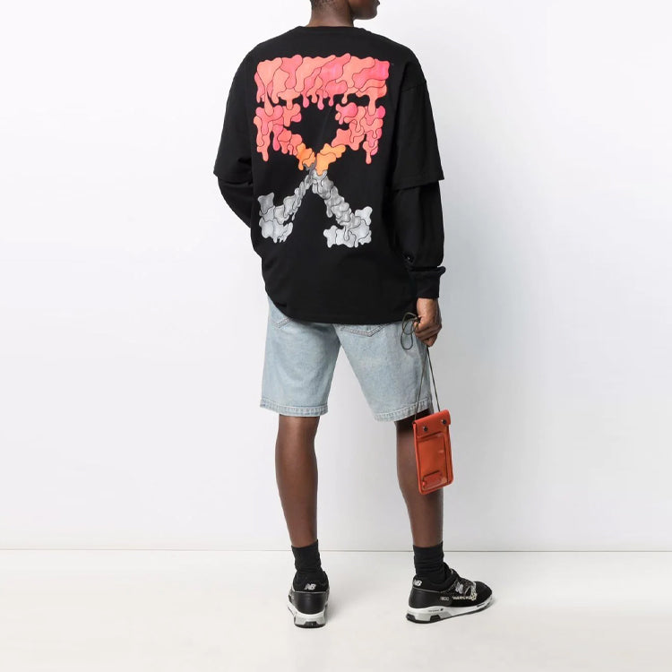 Off-White FW21 Alphabet Pattern Printing Round Neck Long Sleeves Black OMAB022S21JER0021025