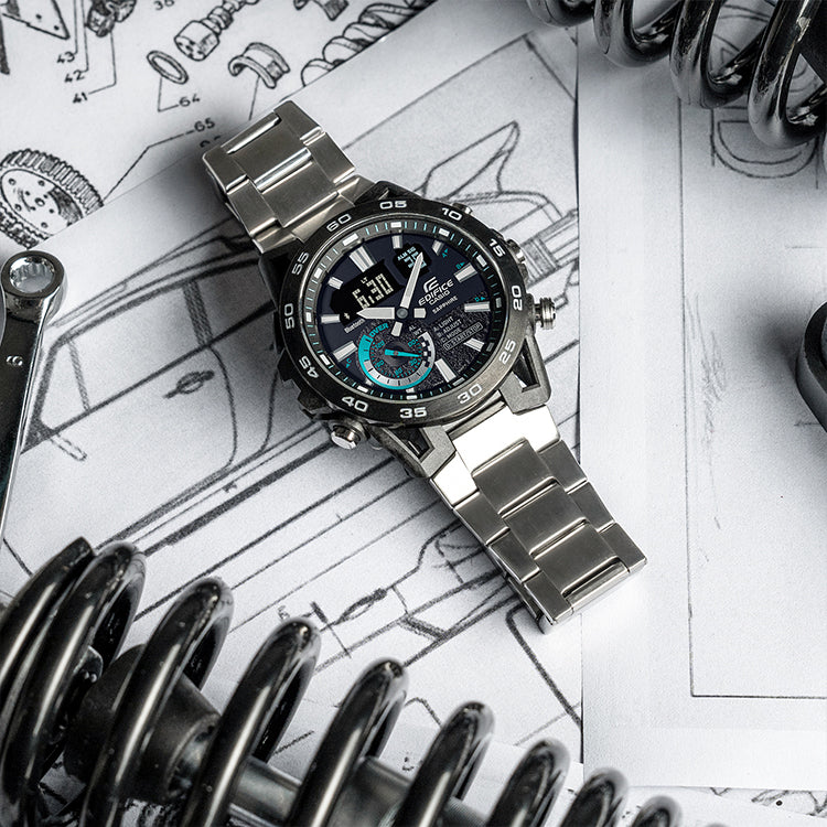 CASIO Digital-Analog 'Silver Black Turquoise' ECB-40YDB-1APR