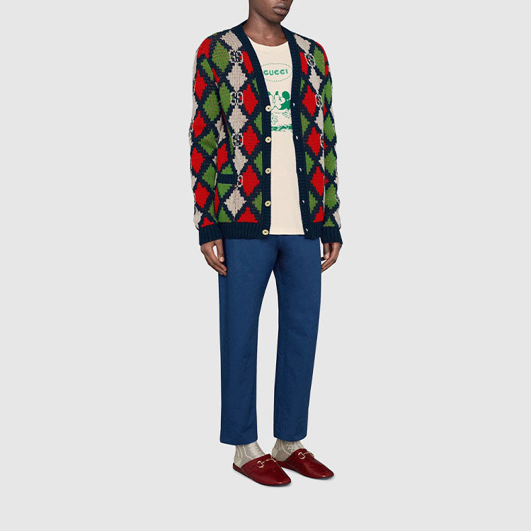 Gucci SS22 GG Rhombus Wool Cardigan 'Blue' 599284-XKA3M-8050