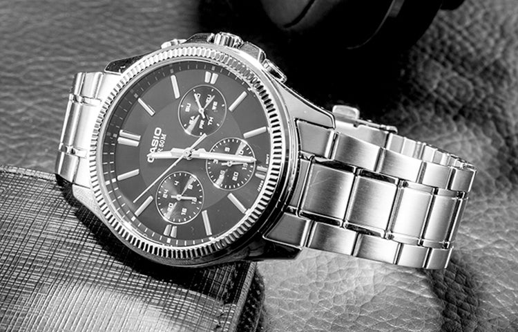 CASIO Waterproof Stainless Steel Strap Quartz Mens Black Analog MTP-1375D-1AVDF