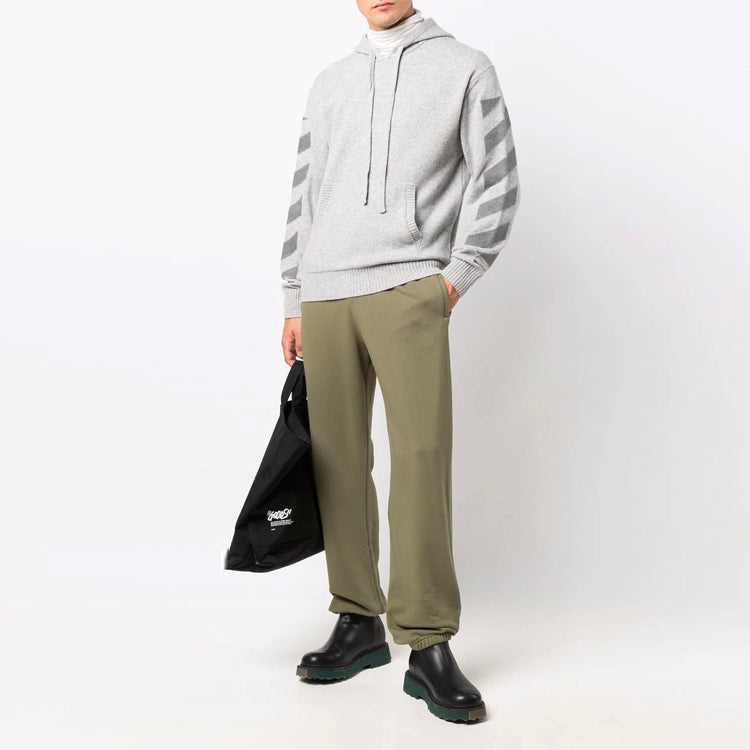 Men's Off-White FW21 Diagonal Stripes Hooded Pullover Wool Sweater Loose Fit Gray OMHA097F21KNI0010900