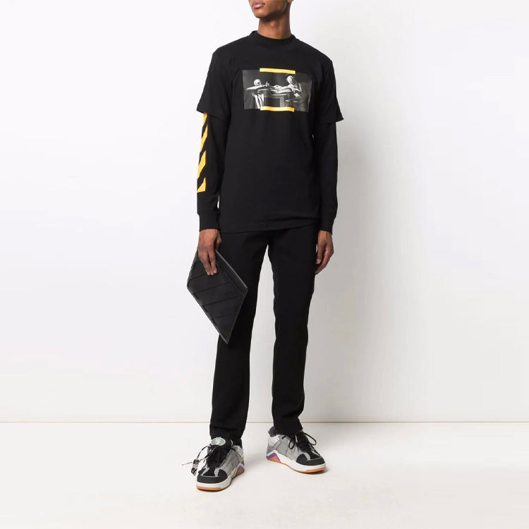 Men's Off-White SS21 Pattern Printing Short Sleeve Black T-Shirt OMAA027F21JER0141084