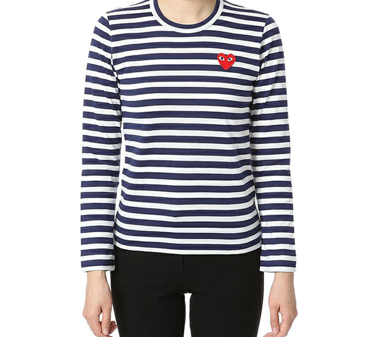(WMNS) COMME des GARCONS PLAY Stripe Small Logo Long Sleeves Tee 'Blue White' AZ-T009-051-1