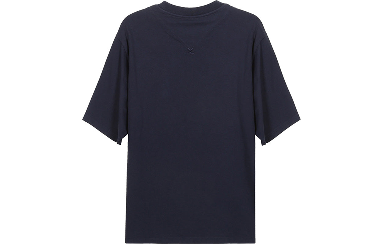 Men's KENZO Alphabet Embroidered Loose Round Neck Short Sleeve Navy Blue T-Shirt FA65TS0544SK-76