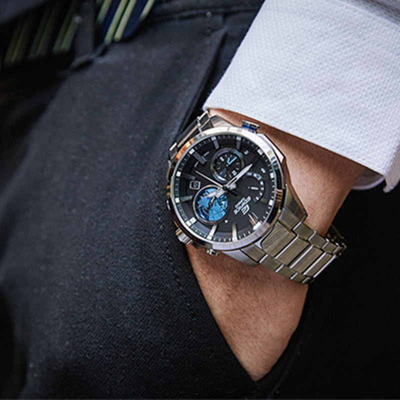 CASIO EDIFICE Waterproof Sports Solar Powered Stainless Steel Strap Mens Black Analog EQB-600D-1A2