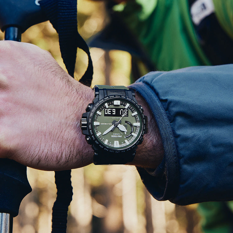CASIO Waterproof Sports Shockproof Solar Powered Mens Dark Green Analog/Digital Combo PRW-61Y-3JF