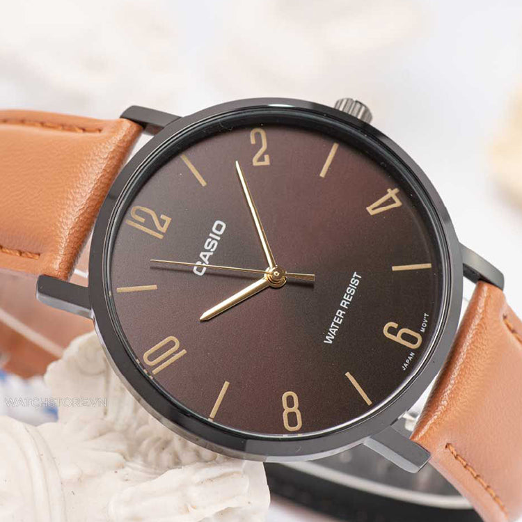 Men's CASIO Dress Series Classic Minimalistic Exquisite Fashion Watch 40mm Waterproof Orange Strap Mens Red Analog MTP-VT01BL-5B