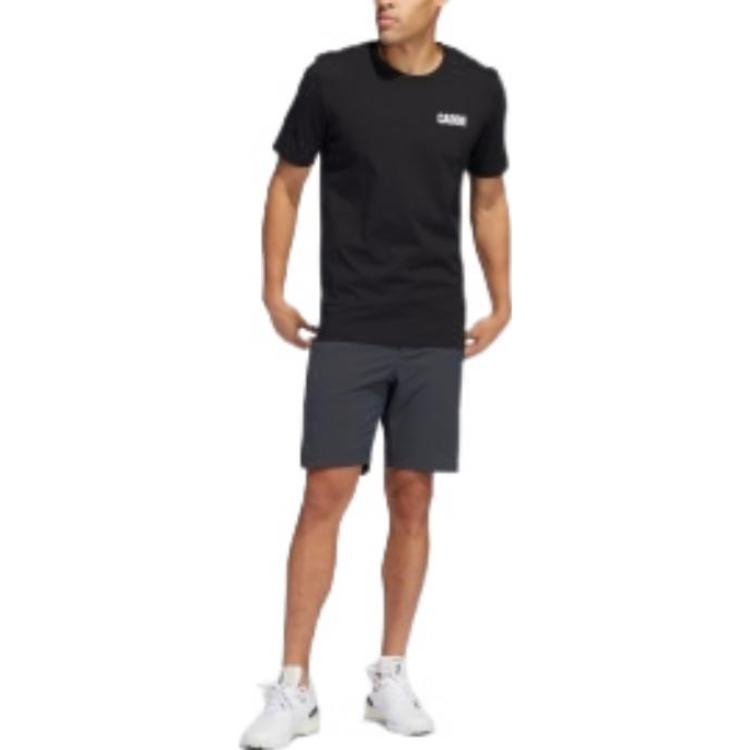 Men's adidas SS22 Solid Color Logo Label Straight Short Sleeve Black T-Shirt HA8766