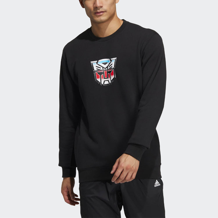 Men's adidas x Transformers Crossover Cartoon Printing Round Neck Long Sleeves Black HN4179