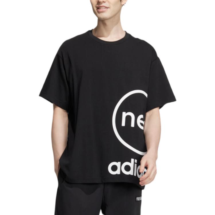 adidas neo U Esnt Tee1 Large Logo Printing Round Neck Pullover Short Sleeve Black T-Shirt HN8744