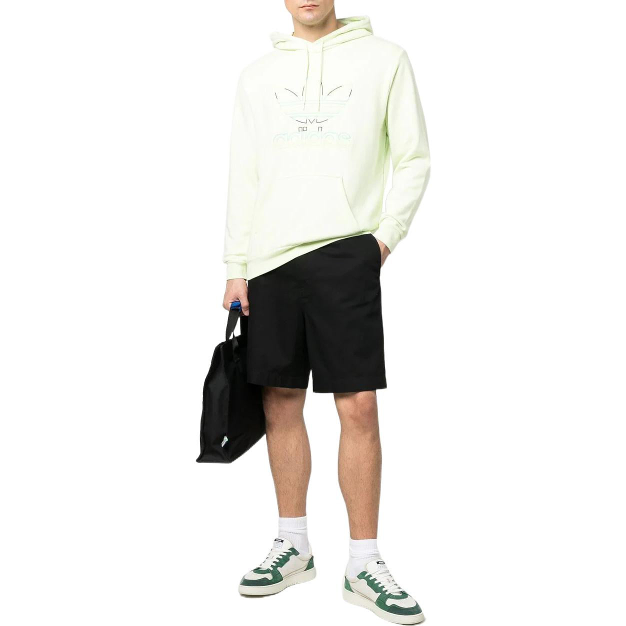 Men's adidas originals Logo Embroidered Pullover Hooded Long Sleeves Green HC7156